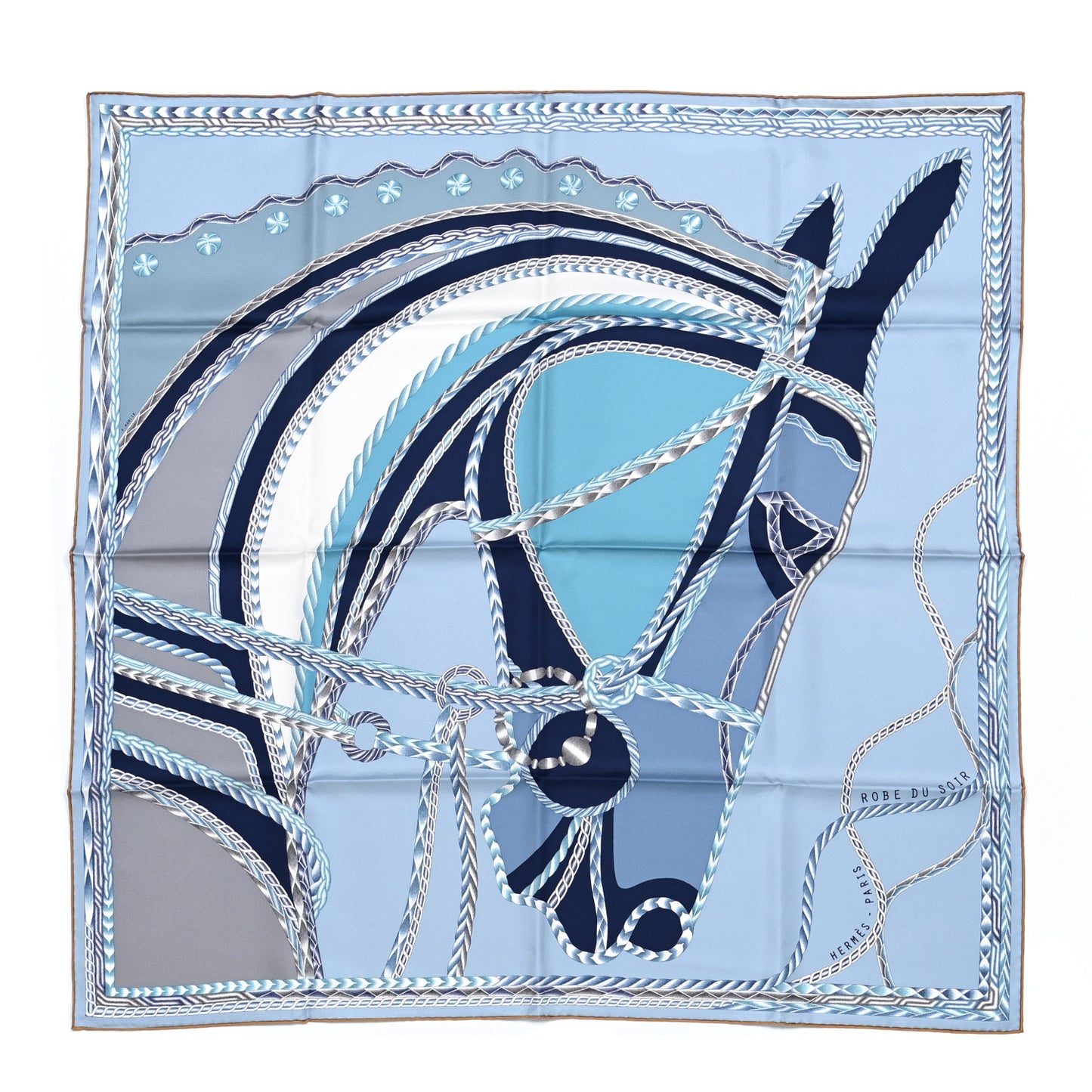 Silk Robe Du Soir Scarf 90 Bleu Glacier Gris White