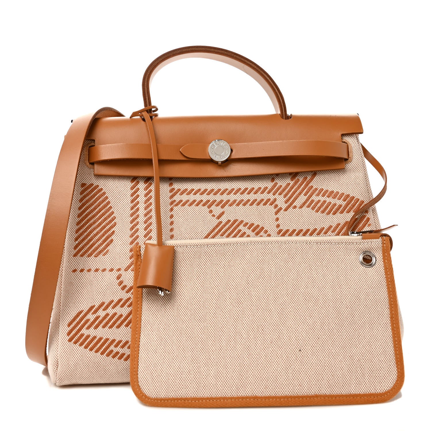 Hermes Vache Hunter Toile H Brides de Gala Herbag Zip Retourne 31 PM Natural 1 of 10