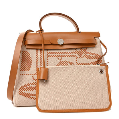 Hermes Vache Hunter Toile H Brides de Gala Herbag Zip Retourne 31 PM Natural 1 of 10
