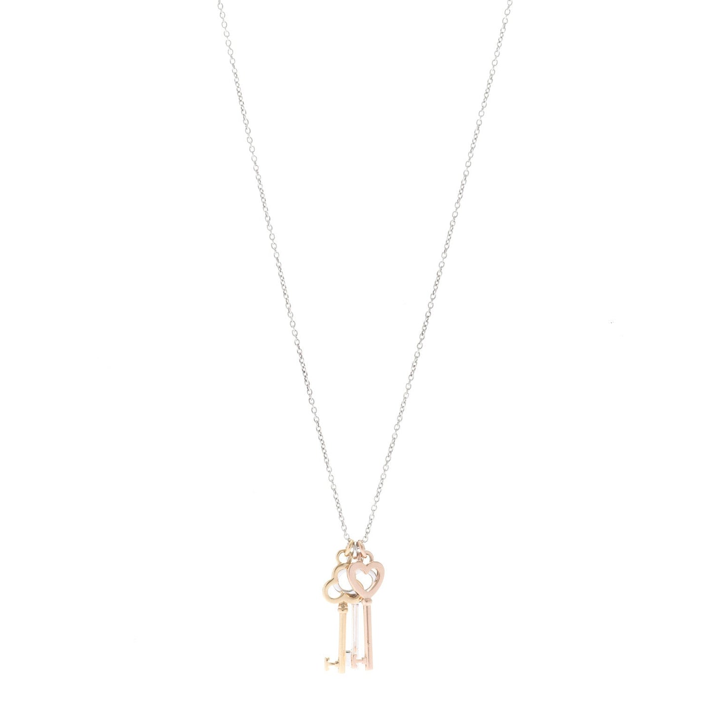 18K Yellow Rose Gold Sterling Silver Mini Heart Trefoil Key Pendant Necklace