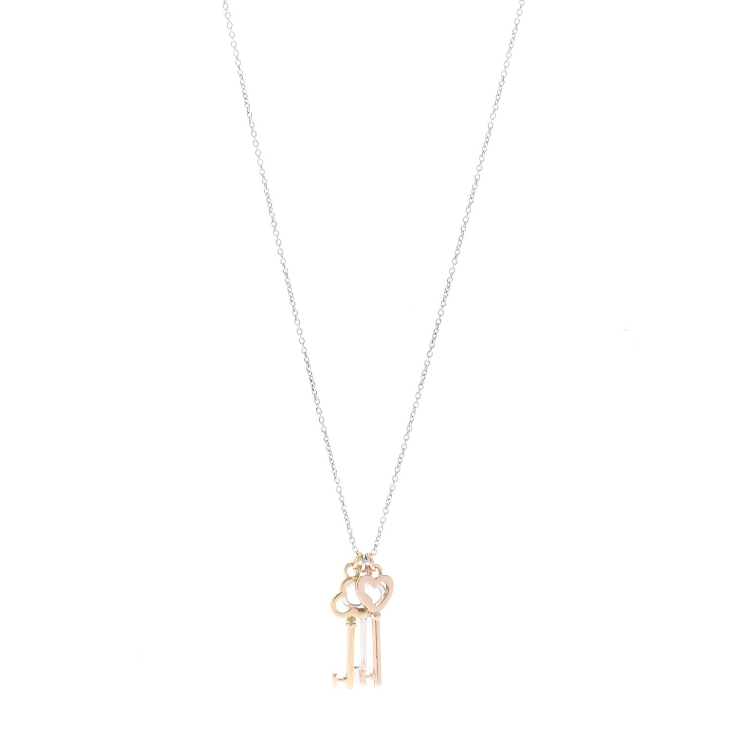 Tiffany 18K Yellow Rose Gold Sterling Silver Mini Heart Trefoil Key Pendant Necklace 1 of 5