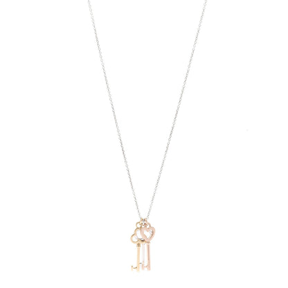 Tiffany 18K Yellow Rose Gold Sterling Silver Mini Heart Trefoil Key Pendant Necklace 1 of 5