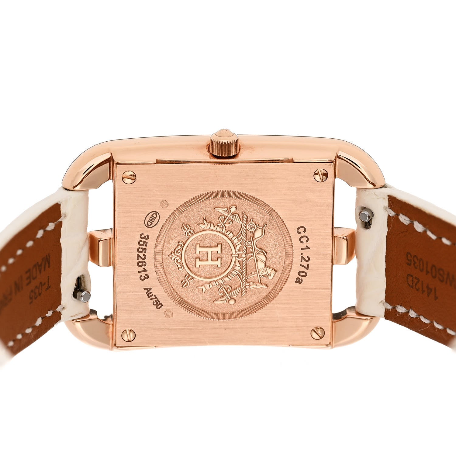 Hermes 18K Rose Gold Alligator Diamond Mother of Pearl 23mm Cape Cod Quartz Watch Blanc 4 of 5