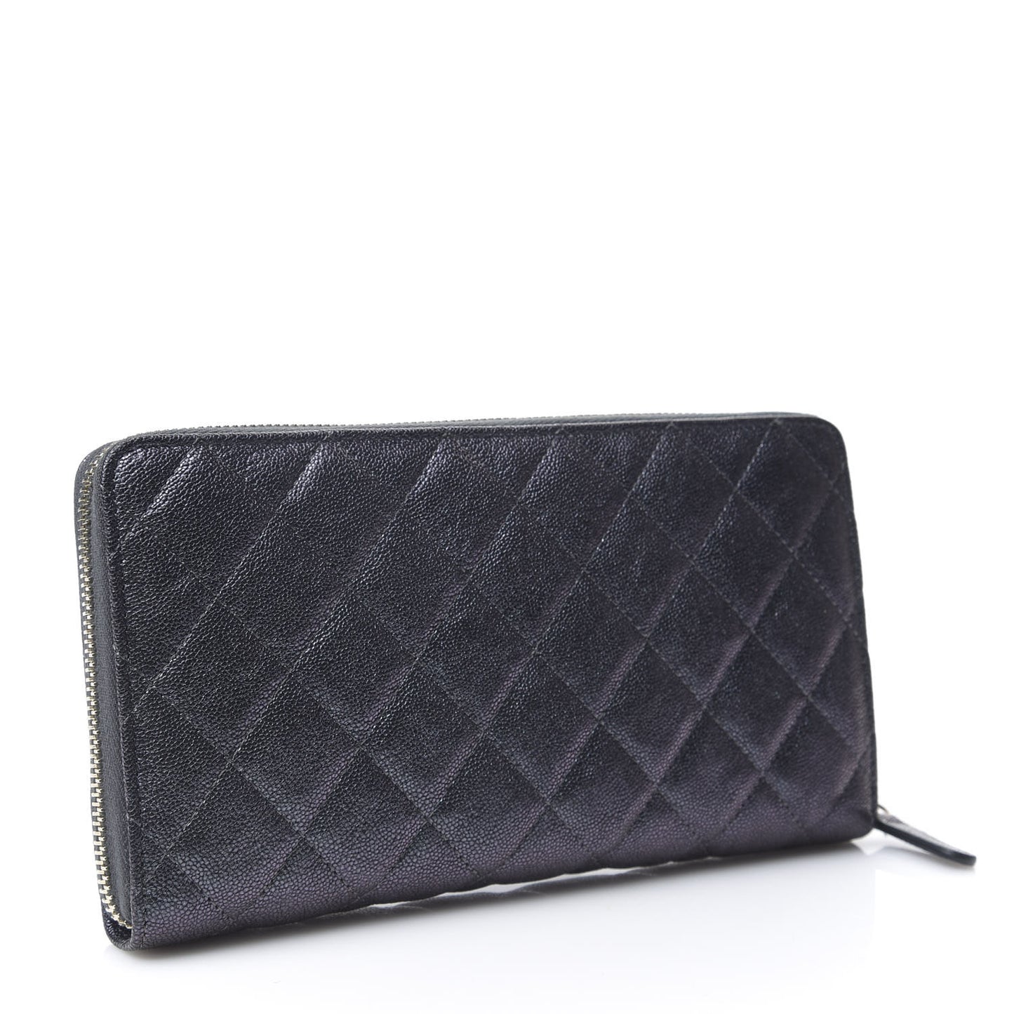 Iridescent Caviar Quilted Long Zip Around Wallet Black