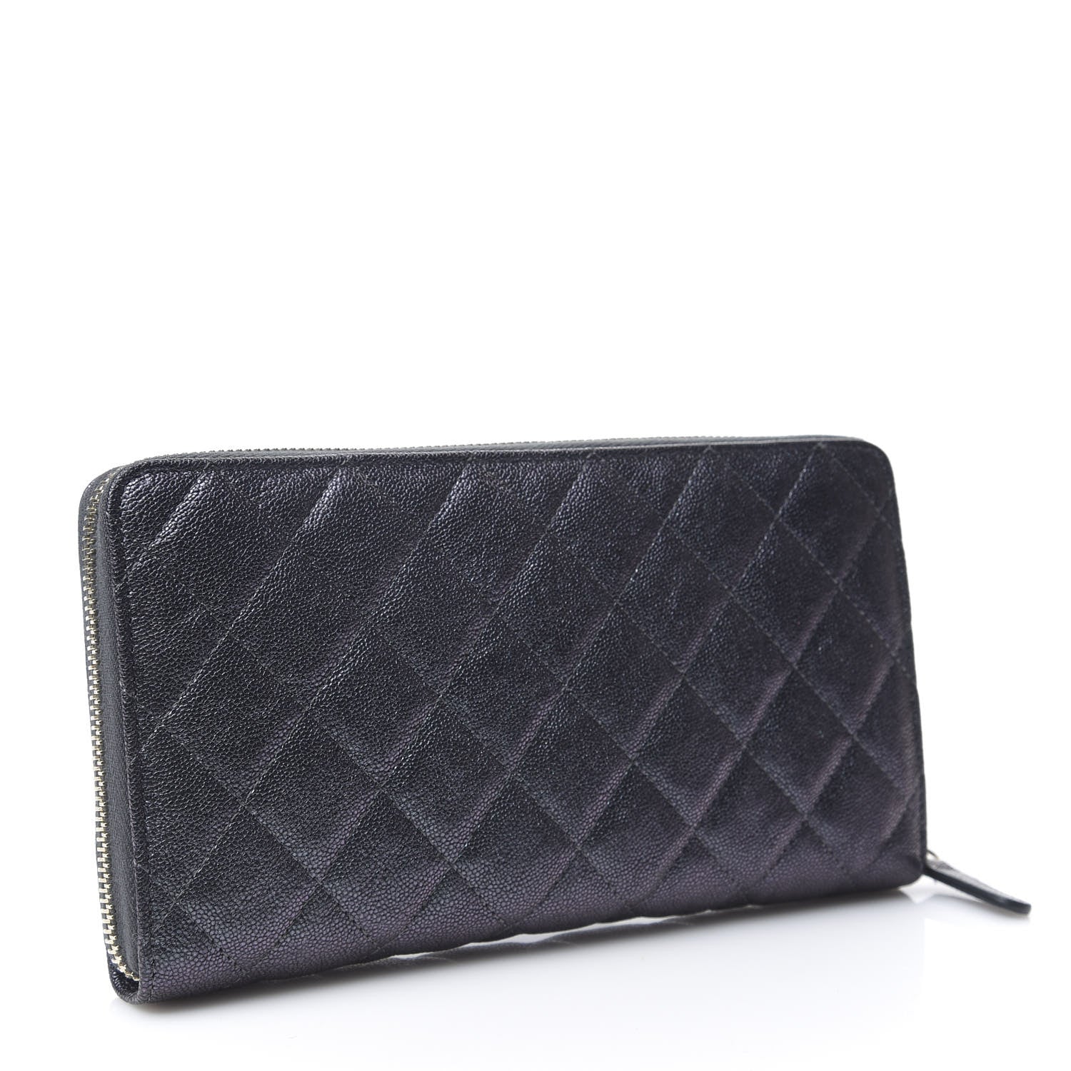 Chanel Iridescent Caviar Quilted Long Zip Around Wallet Black 2 of 8