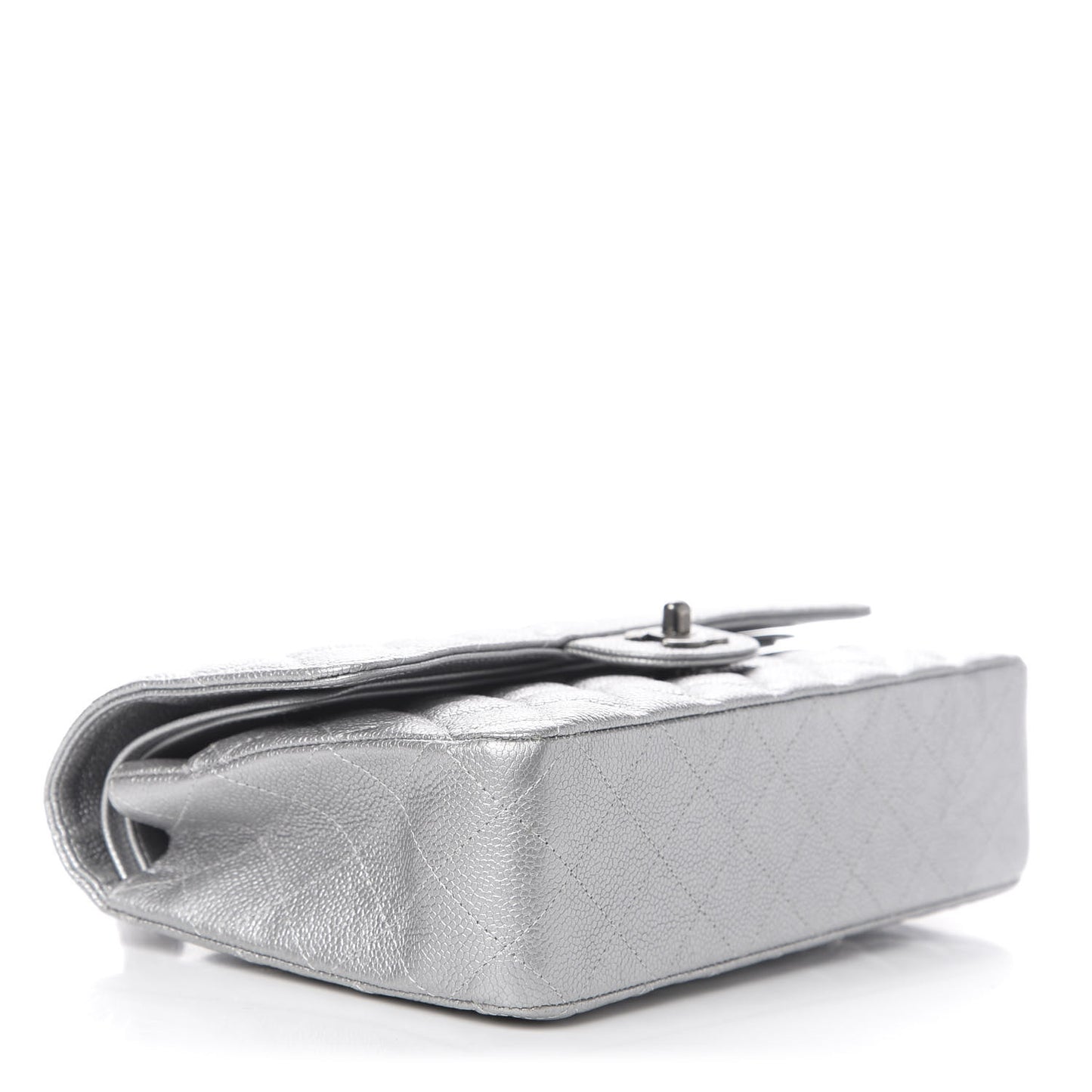 Metallic Caviar Quilted Medium Double Flap Silver