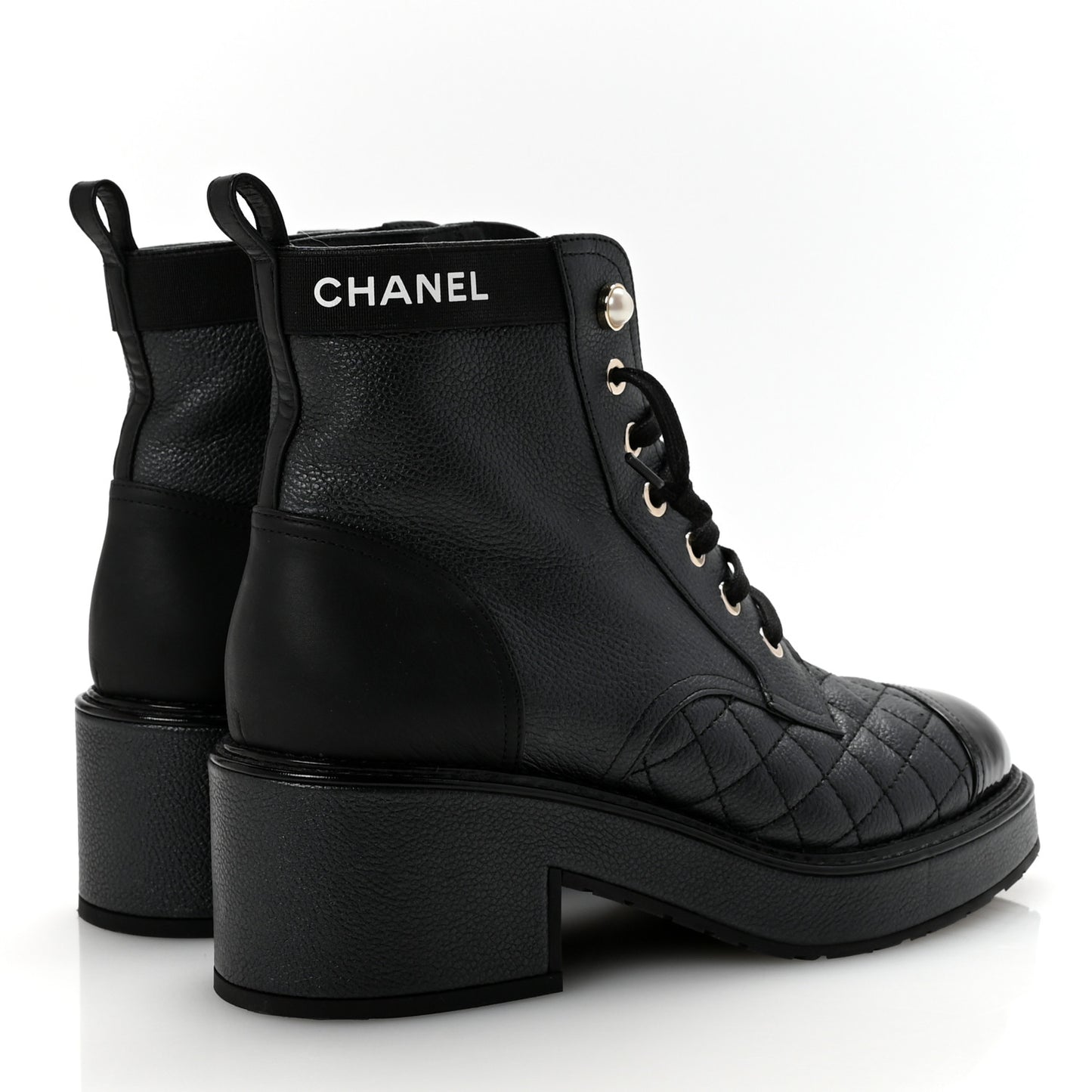 Pearly Calfskin Patent Calfskin Lace Up Combat Boots 37 Black
