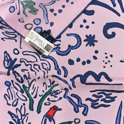 Hermes Silk Isola Di Primavera Scarf 90 Rose Fane Marine 3 of 3
