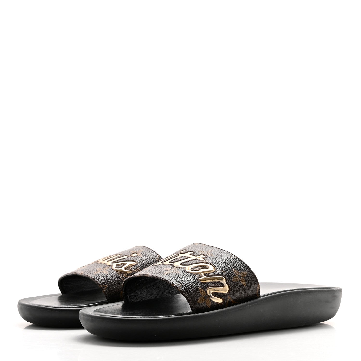 Louis Vuitton Metallic Calfskin Monogram Logo Sunbath Slide Sandals 41 3 of 10