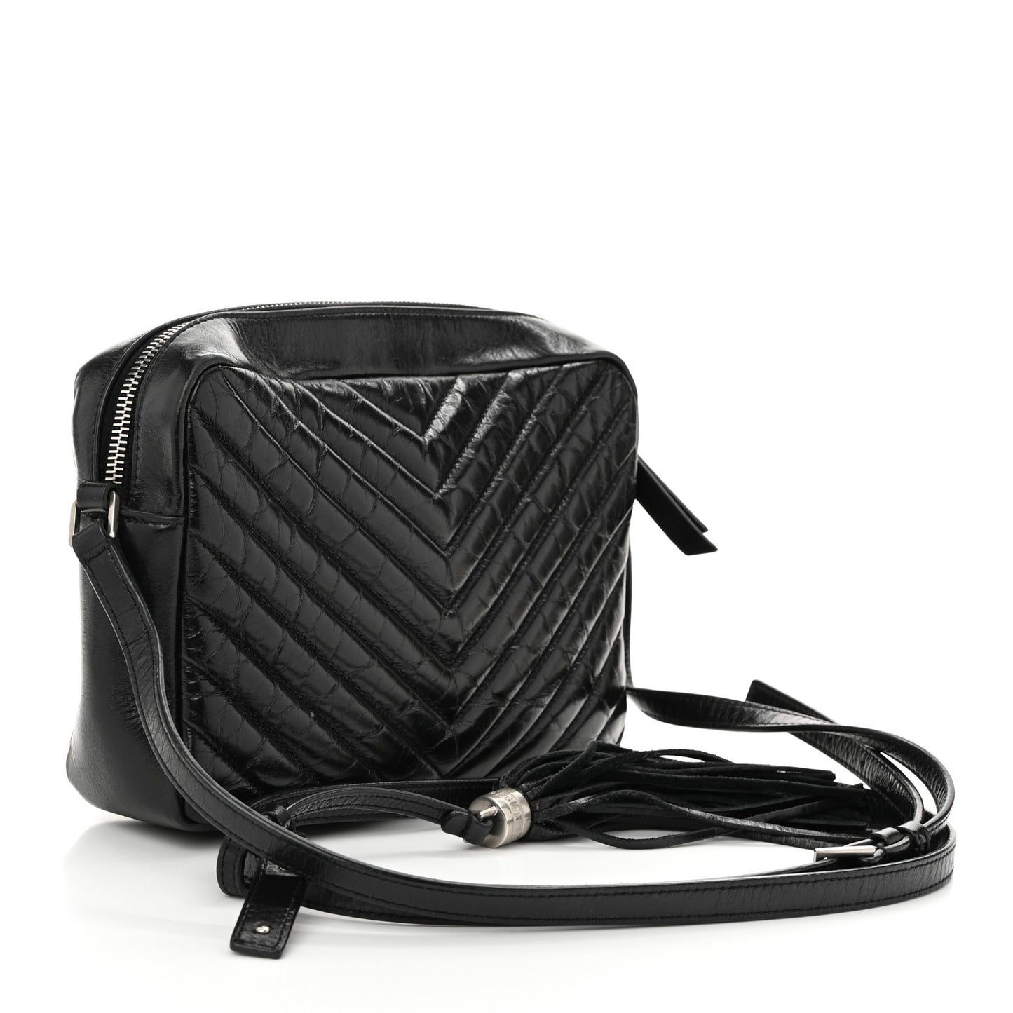Cracked Shiny Calfskin Matelasse Monogram Lou Camera Bag Black