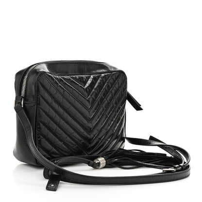 Saint Laurent Cracked Shiny Calfskin Matelasse Monogram Lou Camera Bag Black 3 of 11