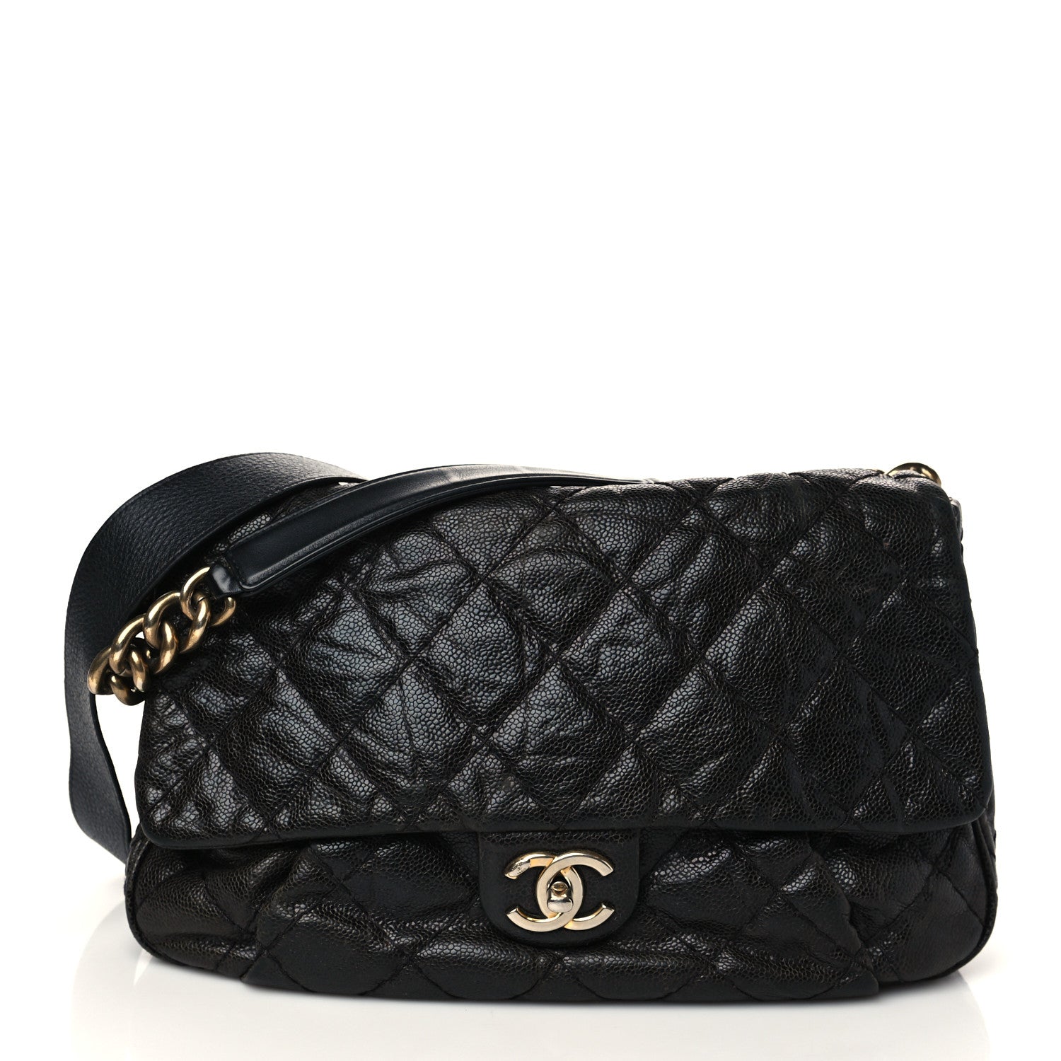 Chanel Crumpled Grained Calfskin Medium Coco Pleats Messenger Flap Black 1 of 16