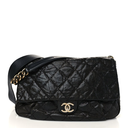 Chanel Crumpled Grained Calfskin Medium Coco Pleats Messenger Flap Black 1 of 16