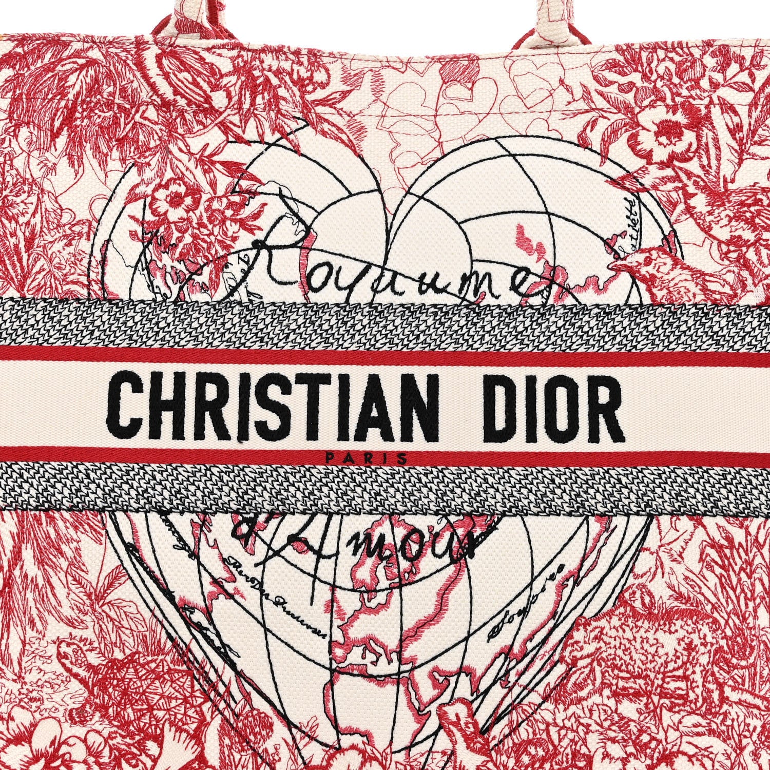 Christian Dior Canvas Embroidered Large Dioramour D-Royaume Book Tote Red Multicolor 8 of 16