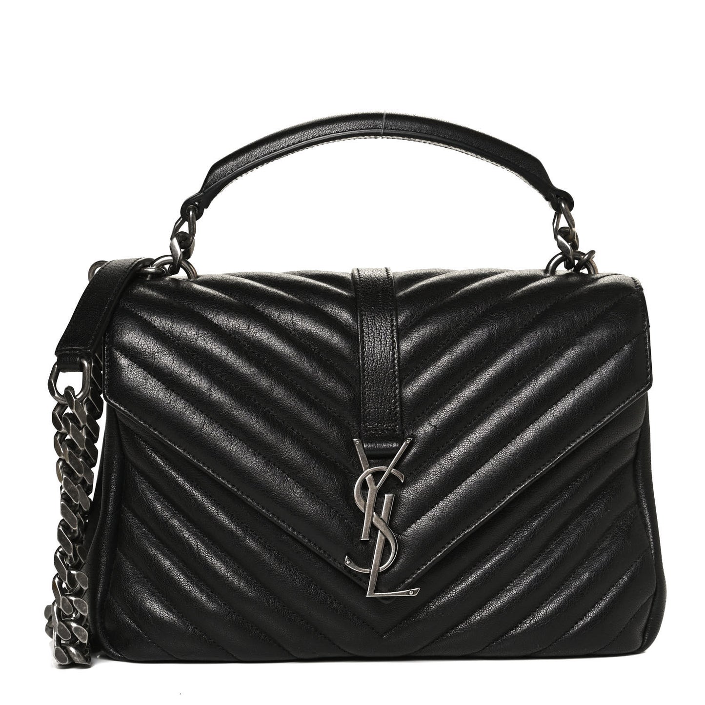 Sheepskin Matelasse Chevron Monogram Medium College Bag Black