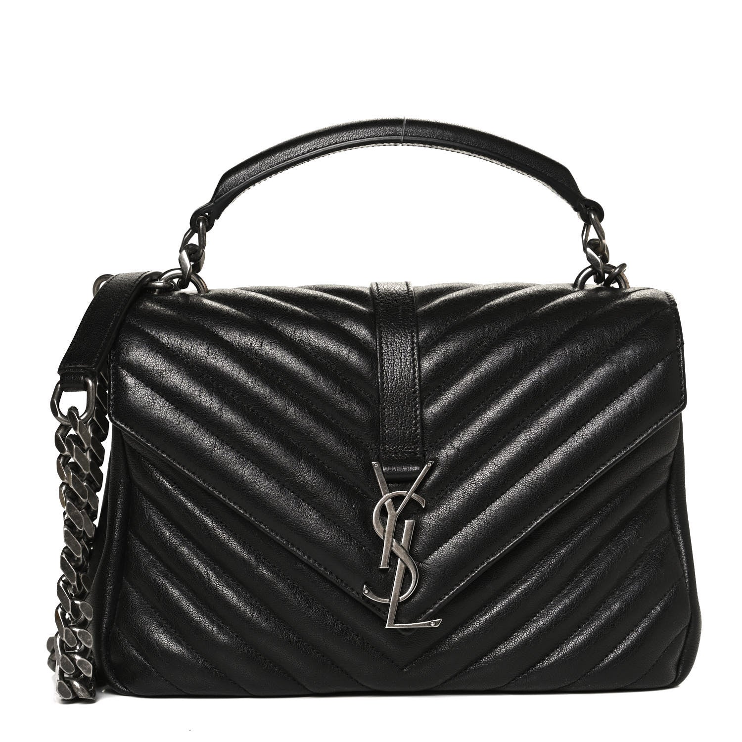 Saint Laurent Sheepskin Matelasse Chevron Monogram Medium College Bag Black 1 of 12