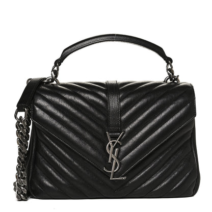 Saint Laurent Sheepskin Matelasse Chevron Monogram Medium College Bag Black 1 of 12