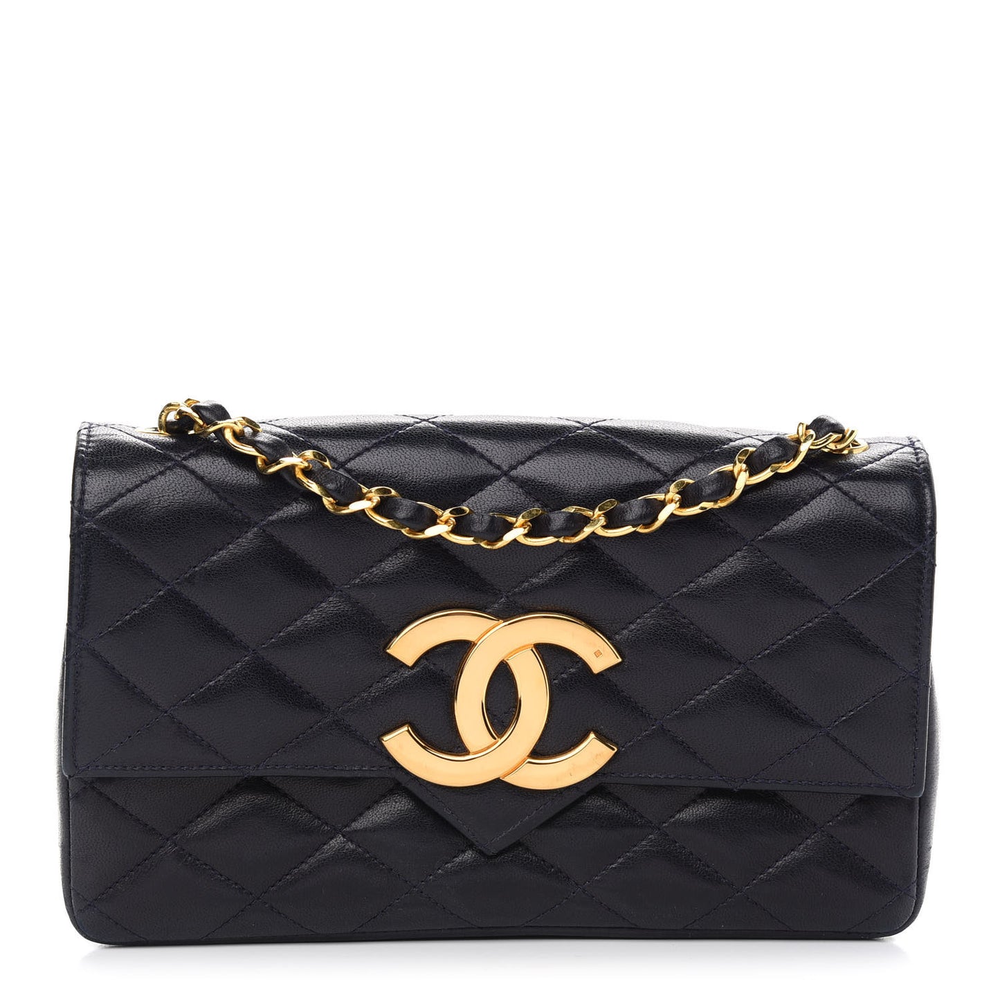 Lambskin Quilted Single Flap Black