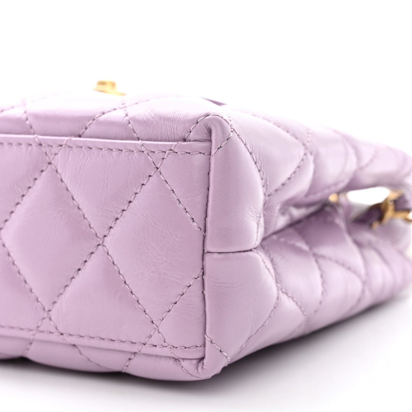 Shiny Aged Calfskin Quilted Nano Kelly Shopper Lilac