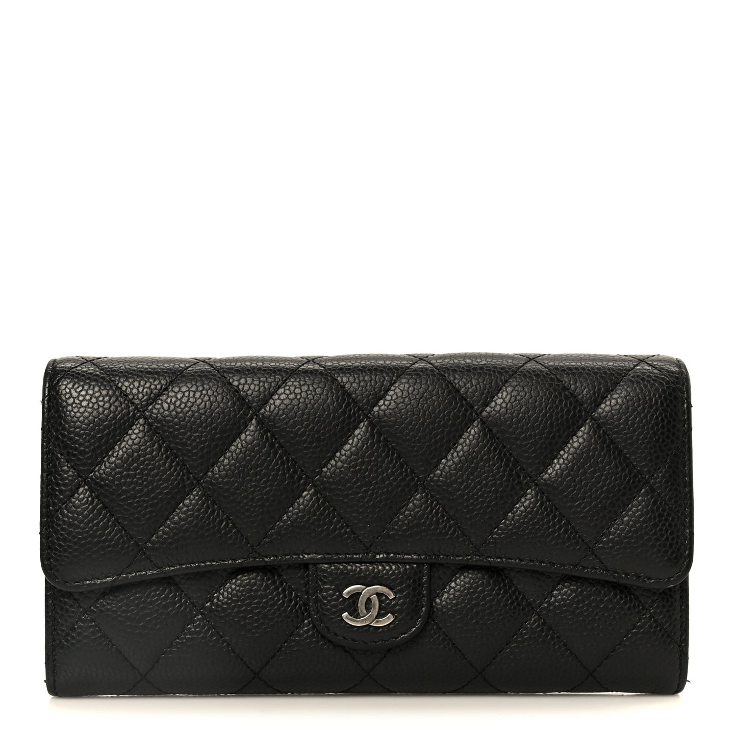 Caviar Quilted Large Gusset Flap Wallet Black