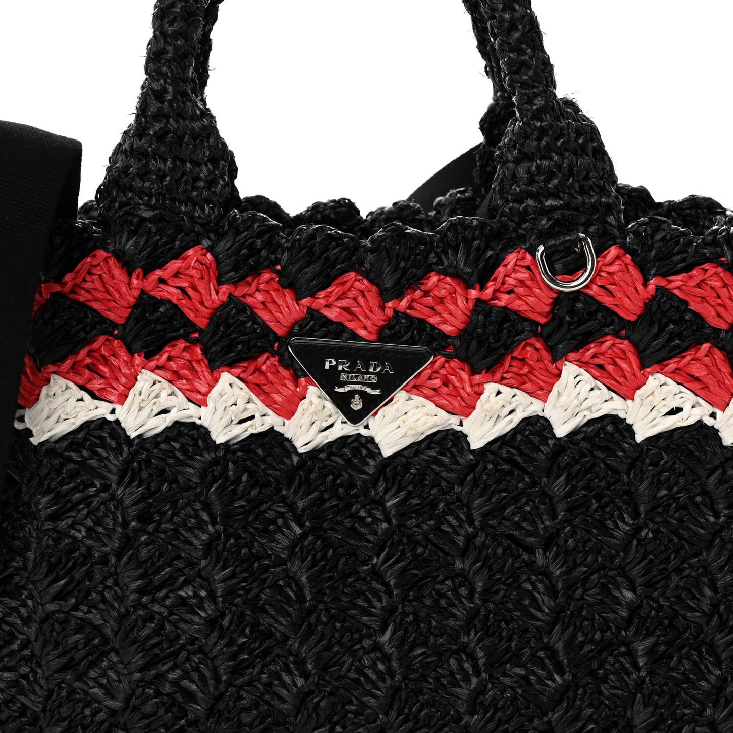 Raffia Crochet Colorblock Medium Giardiniera Tote Black Fuoco