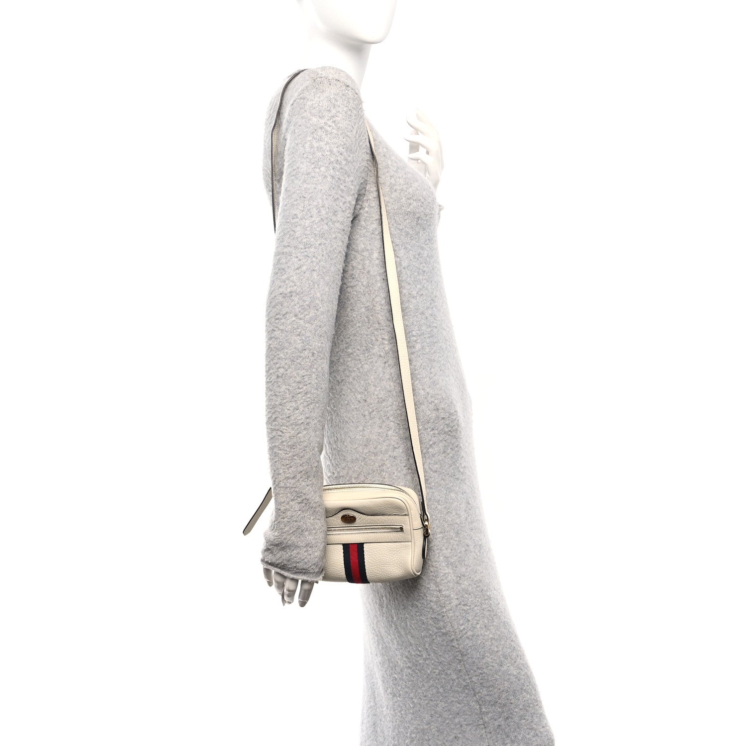 Gucci Textured Dollar Calfskin Web Mini Ophidia Shoulder Bag Mystic White 2 of 14