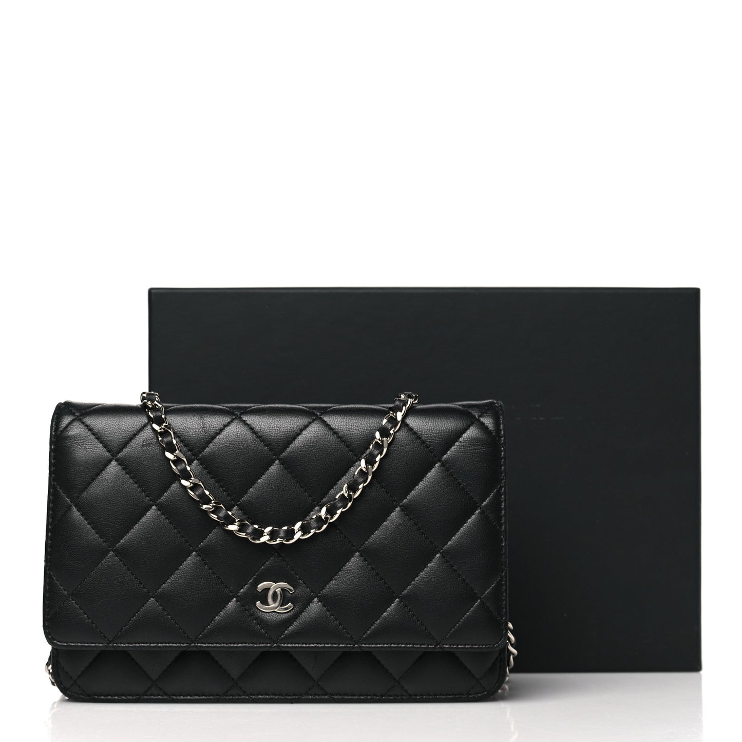 Lambskin Quilted Wallet On Chain WOC Black