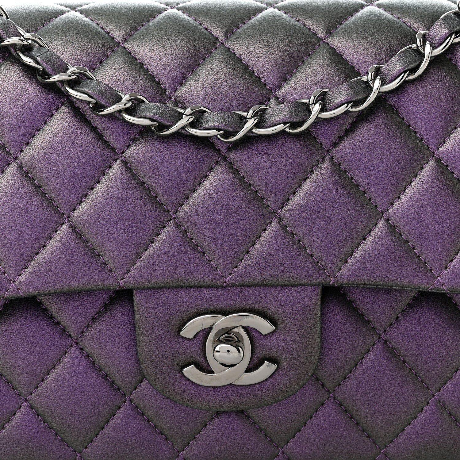 Chanel Iridescent Lambskin Quilted Medium Double Flap Dark Purple 8 of 11