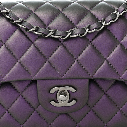 Chanel Iridescent Lambskin Quilted Medium Double Flap Dark Purple 8 of 11