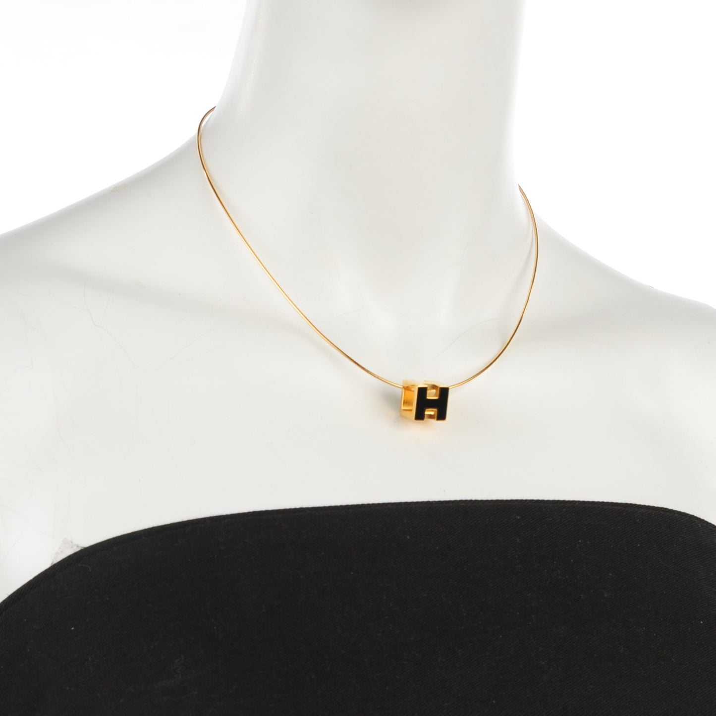 Lacquered Gold Cage d'H Pendant Necklace Black