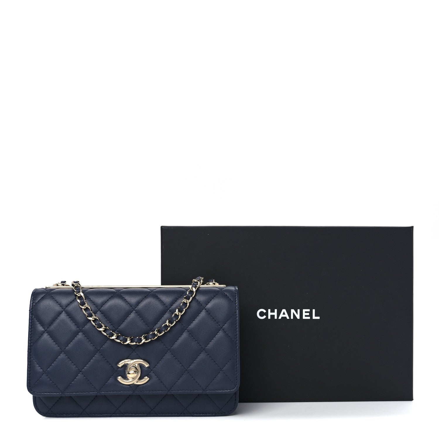 Chanel Lambskin Quilted Trendy CC Wallet On Chain WOC Blue 13 of 13
