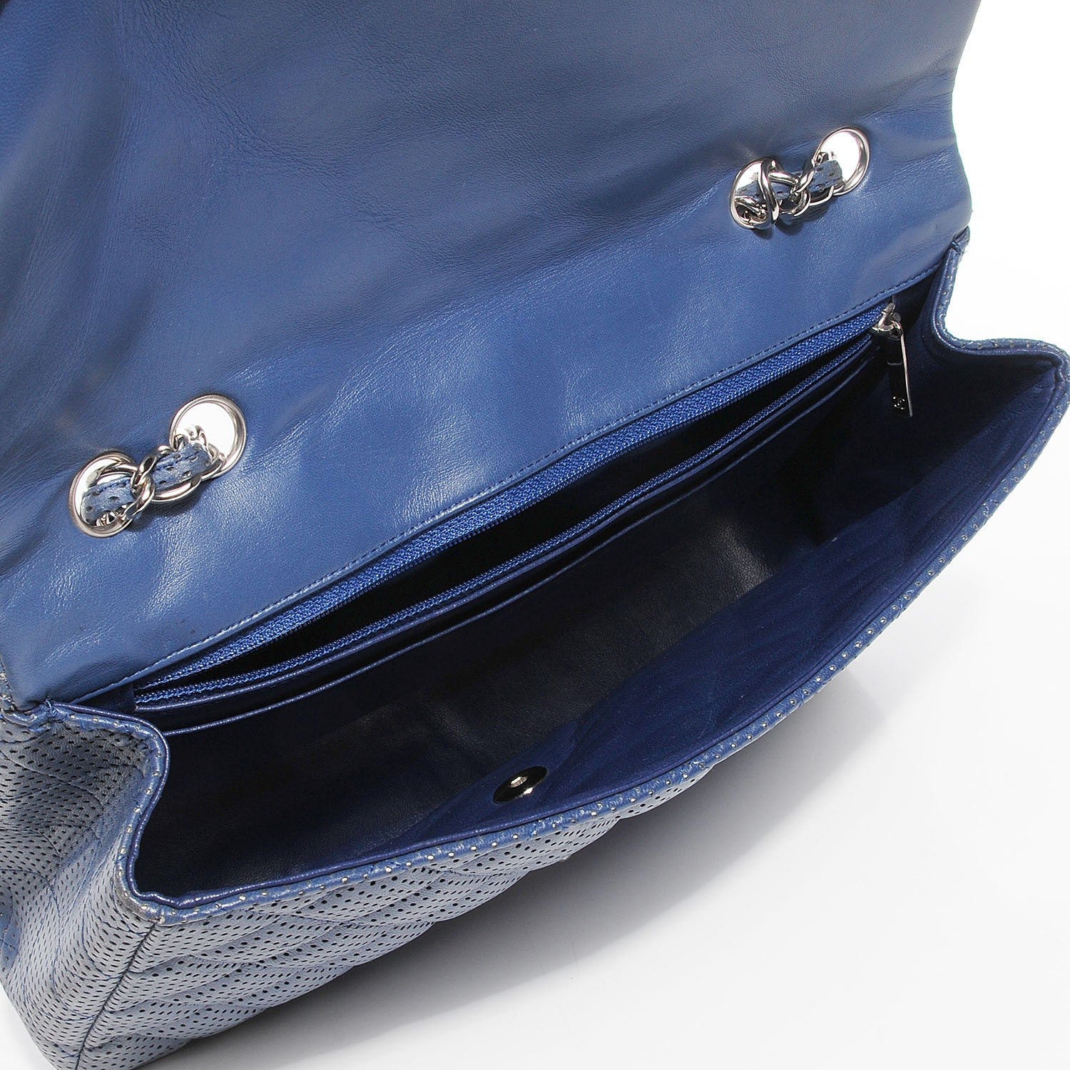 Chanel Lambskin Perforated Jumbo Single Flap Blue 5 of 8