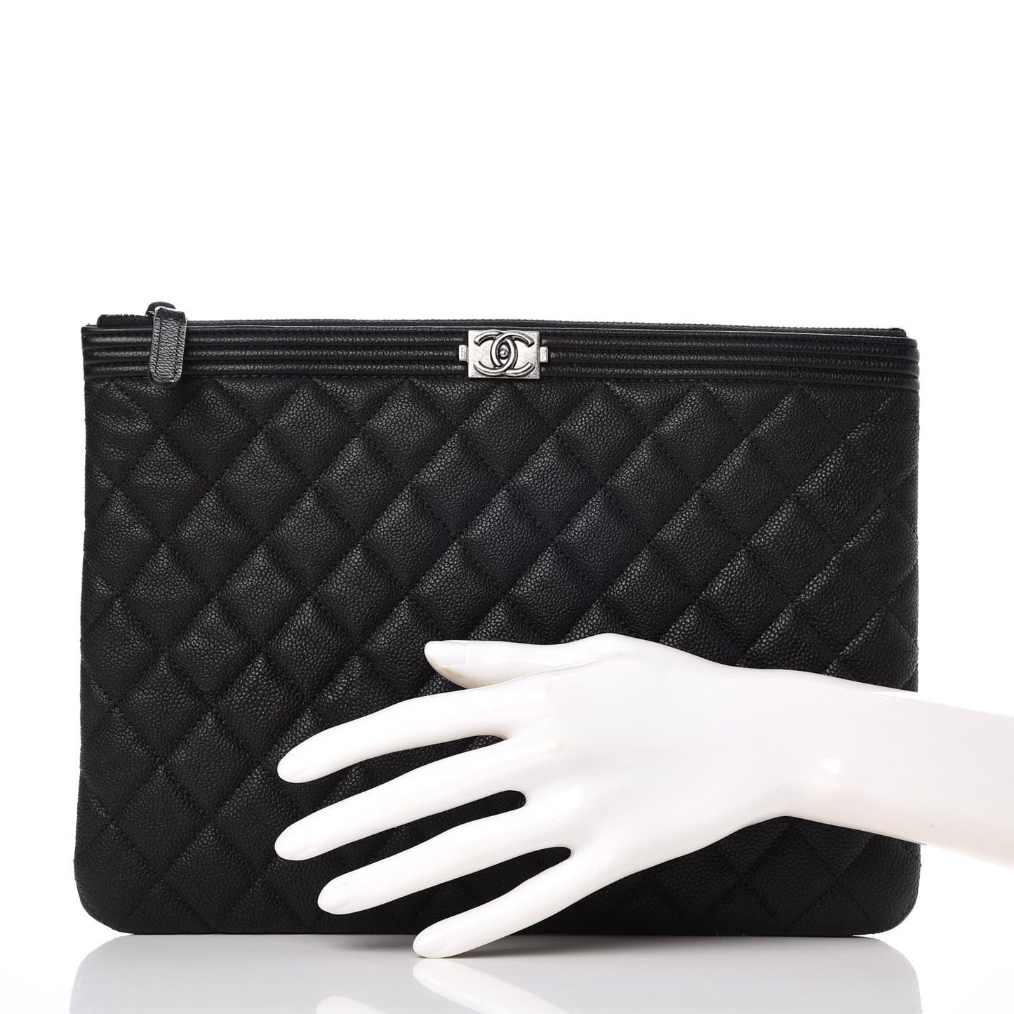 Caviar Quilted Medium Boy Cosmetic Case Black