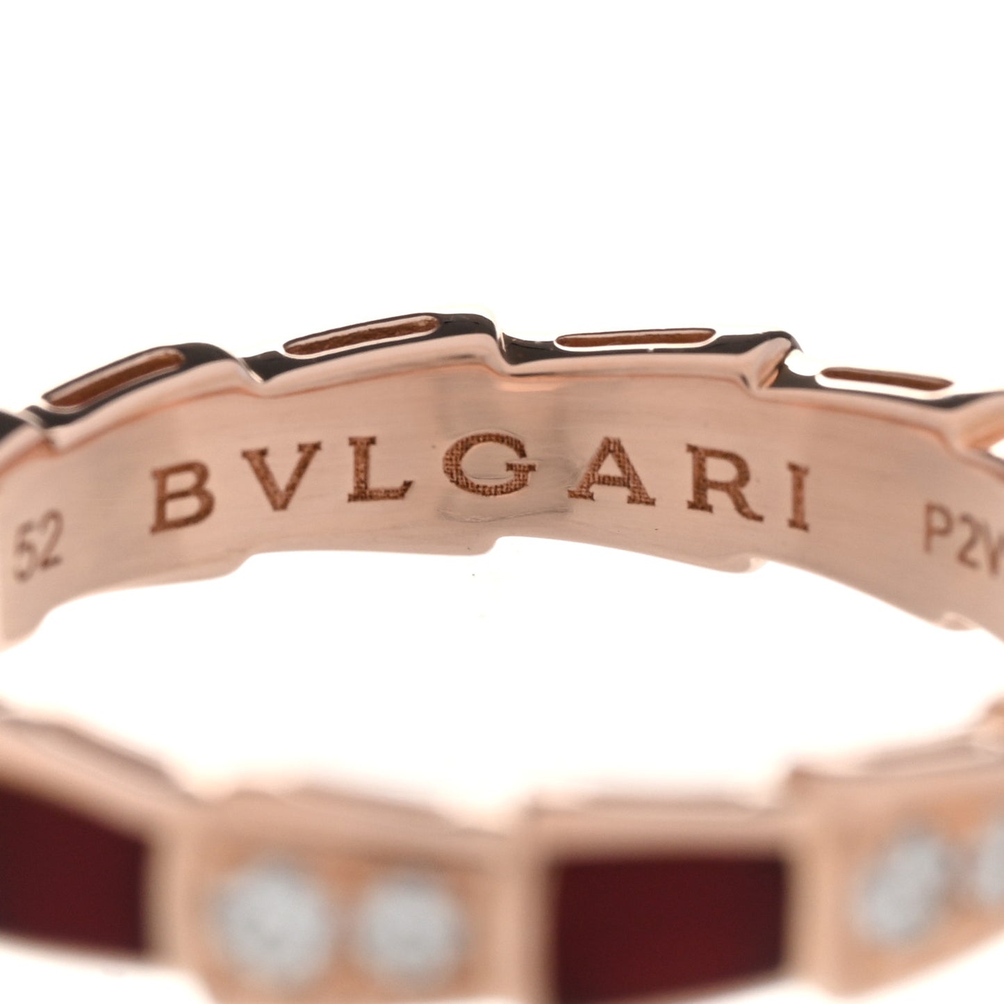 18K Rose Gold Diamond Carnelian 4mm Serpenti Viper Band Ring 52 6