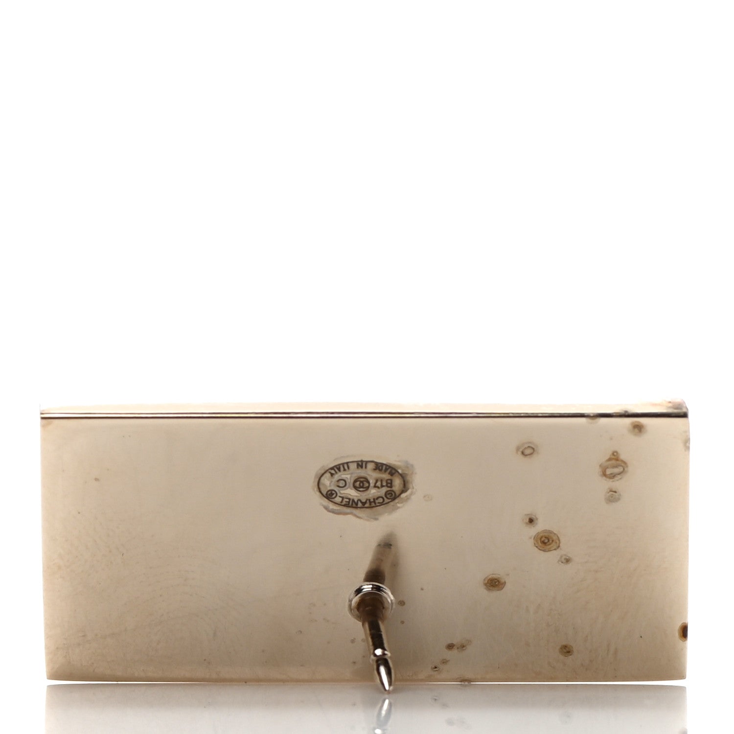 Chanel Metal Resin Pearl Coco License Plate Brooch Black Gold 5 of 6