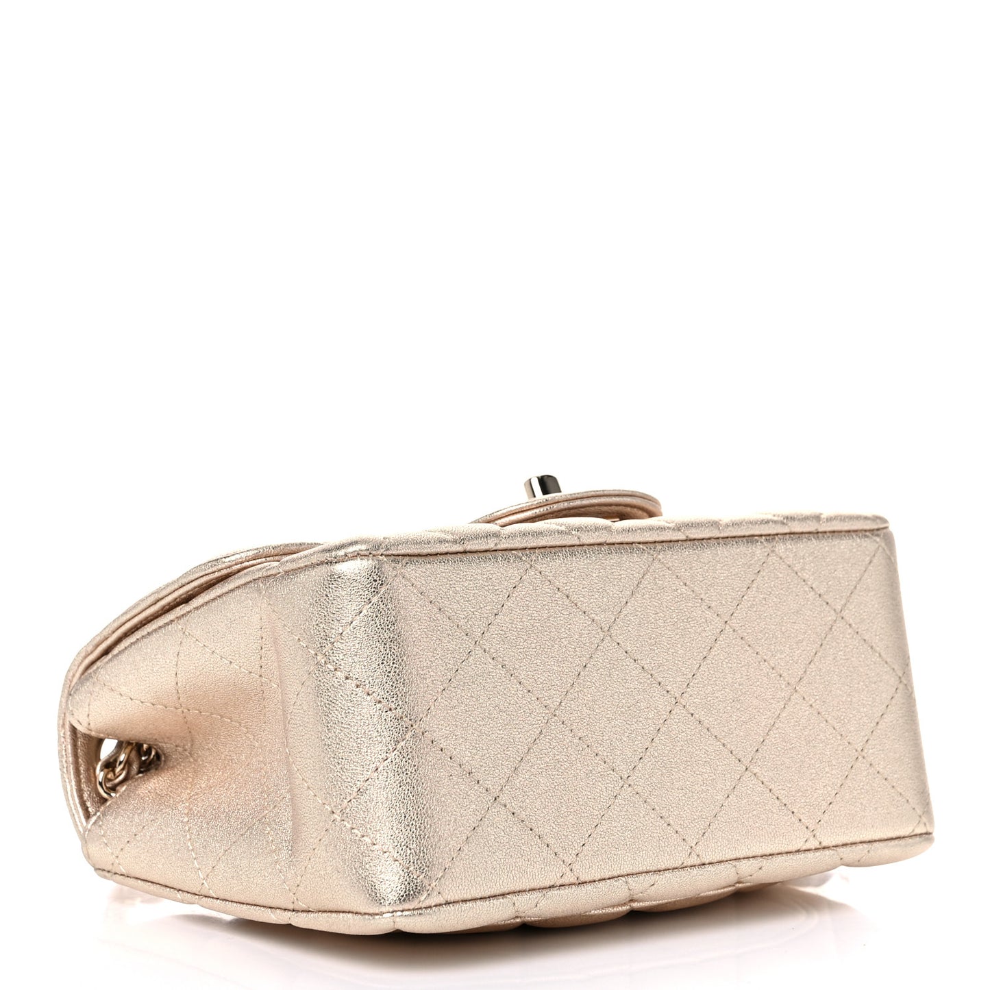 Metallic Lambskin Quilted Mini Square Flap Gold
