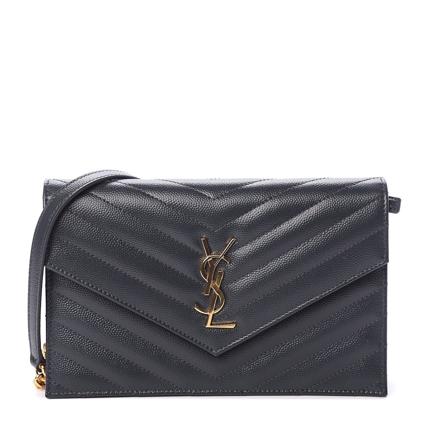 Grain De Poudre Matelasse Chevron Monogram Envelope Chain Wallet Dark Smog