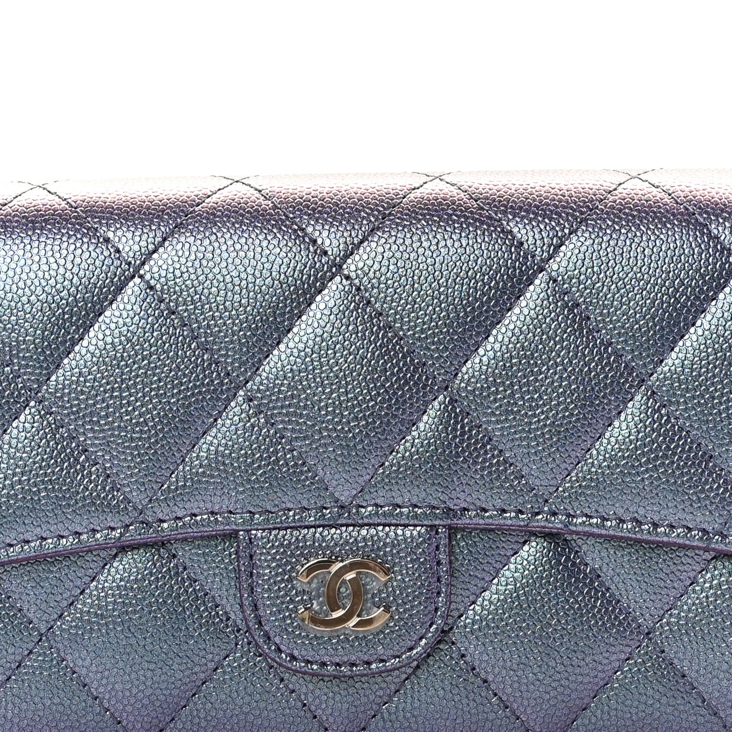 Iridescent Caviar Quilted Large Gusset Flap Wallet Dark Blue