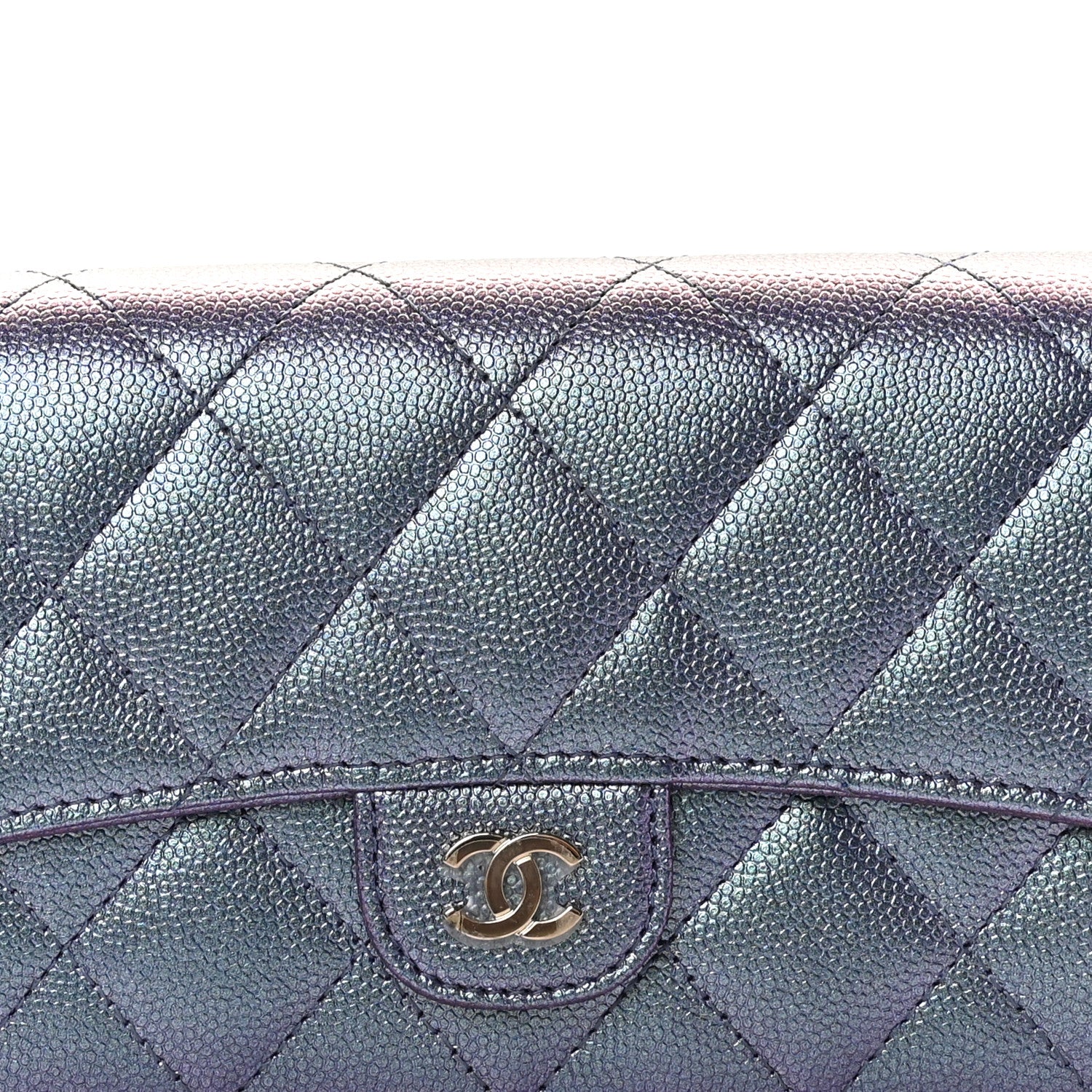 Chanel Iridescent Caviar Quilted Large Gusset Flap Wallet Dark Blue 10 of 11