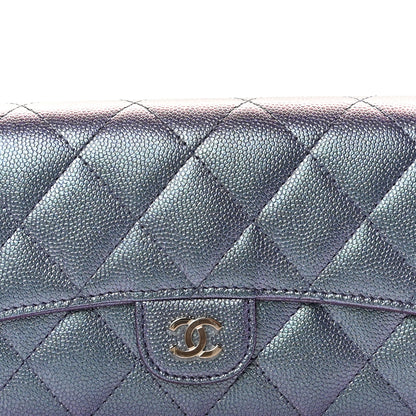 Chanel Iridescent Caviar Quilted Large Gusset Flap Wallet Dark Blue 10 of 11