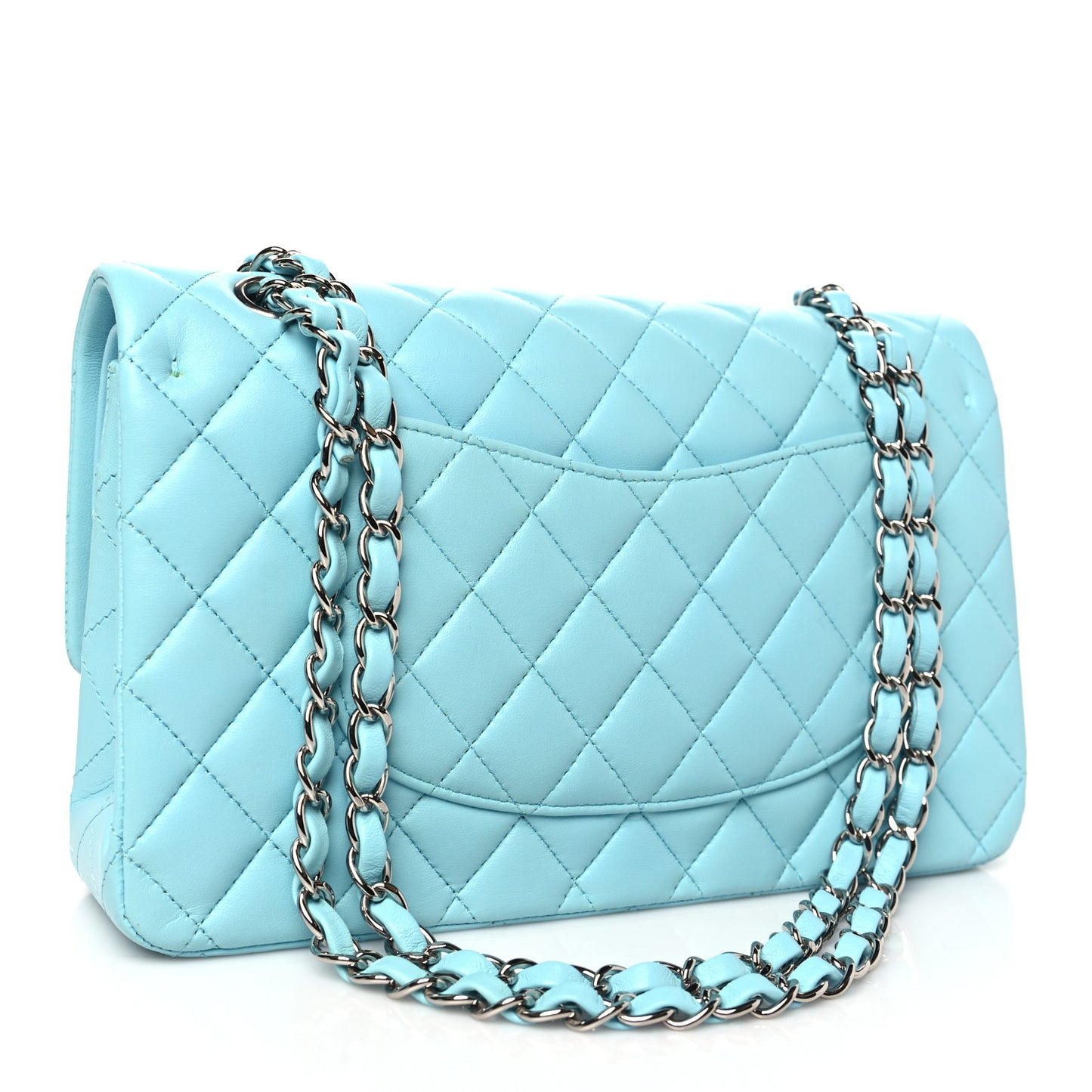 Lambskin Quilted Medium Double Flap Neon Blue