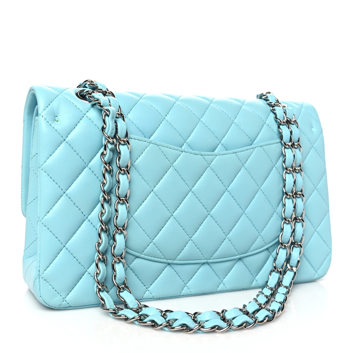 Chanel Lambskin Quilted Medium Double Flap Neon Blue 3 of 10