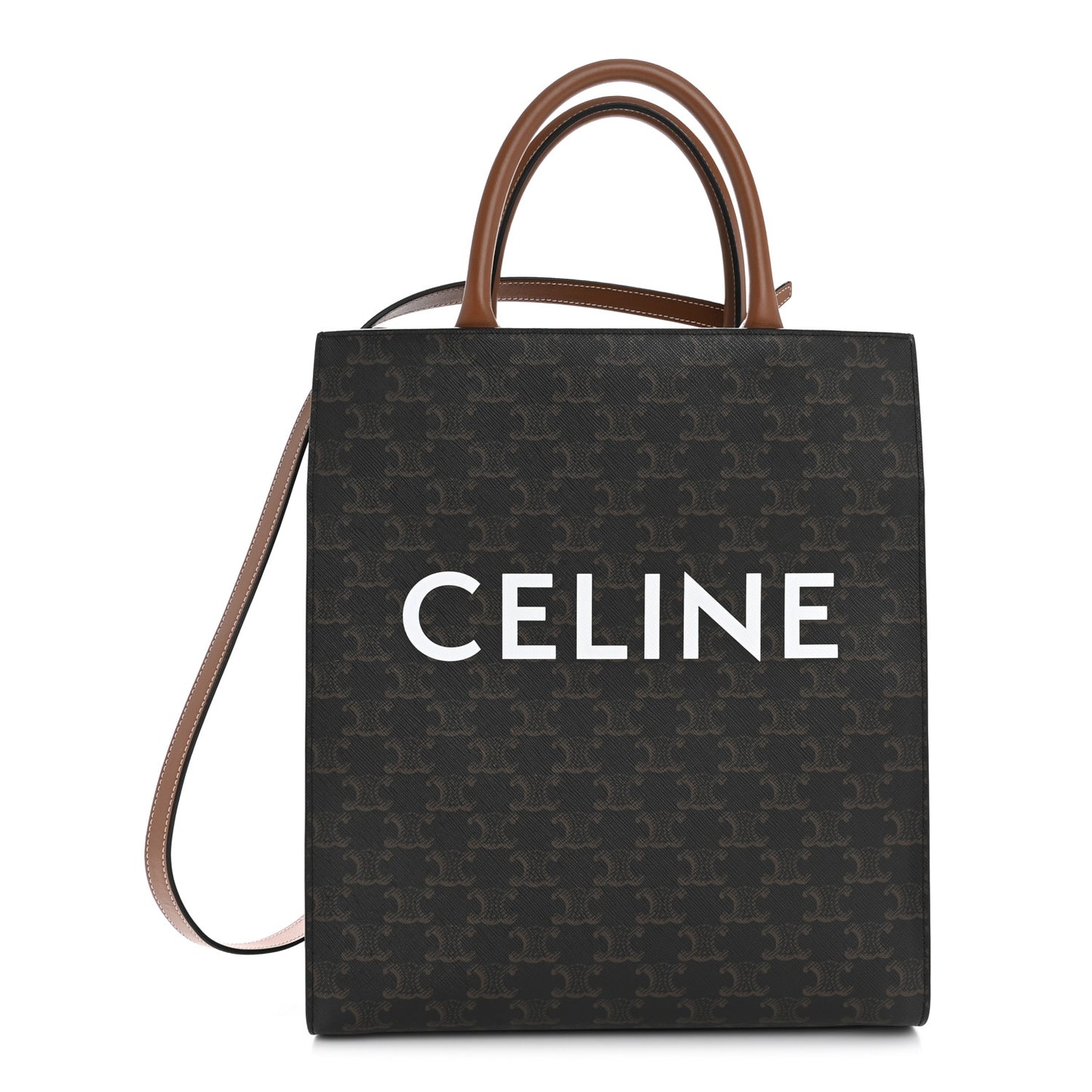 Triomphe Canvas Calfskin Small Vertical Cabas Tan
