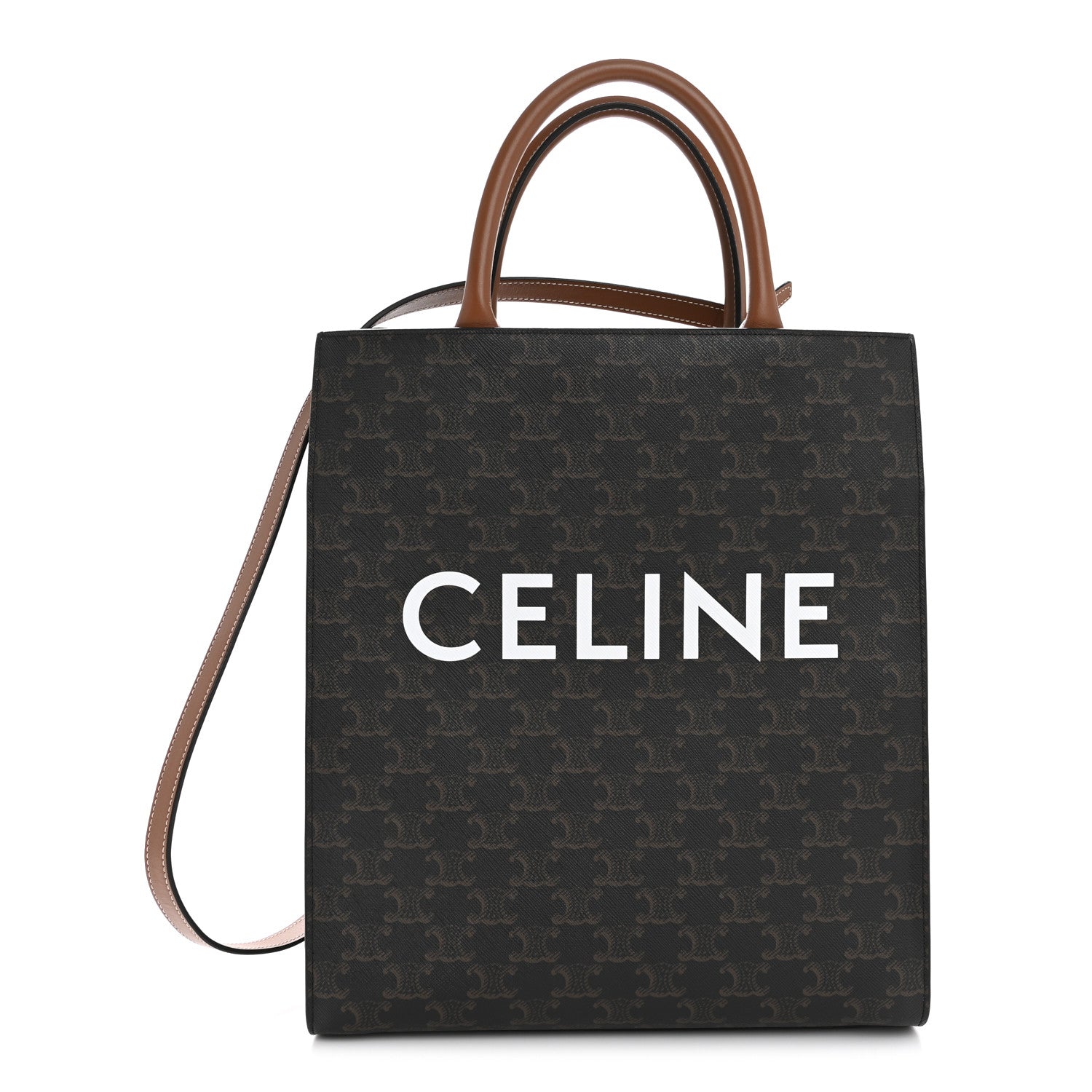 Celine Triomphe Canvas Calfskin Small Vertical Cabas Tan 1 of 11