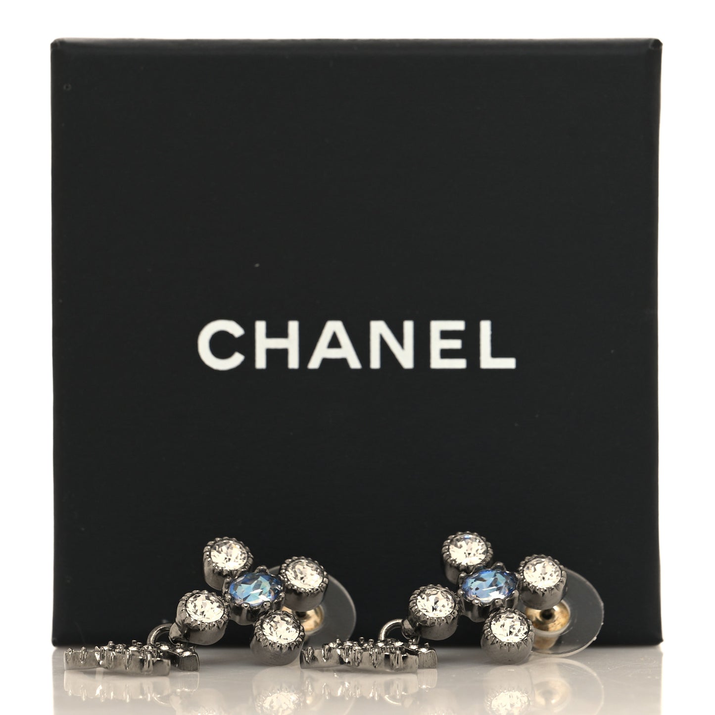 Ruthenium Crystal CC Drop Earrings Blue