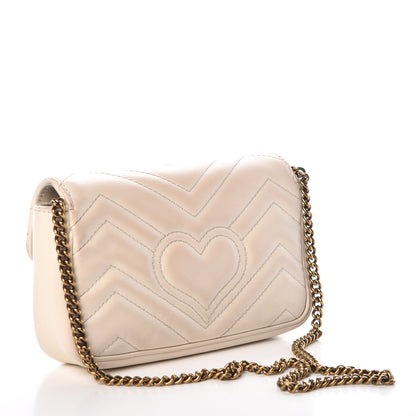Gucci Calfskin Matelasse Super Mini GG Marmont Shoulder Bag White 3 of 14