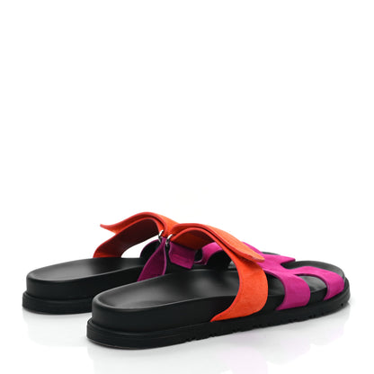 Hermes Suede Goatskin Womens Chypre Sandals 39.5 Rose Chapas Orange Synthetique 4 of 8