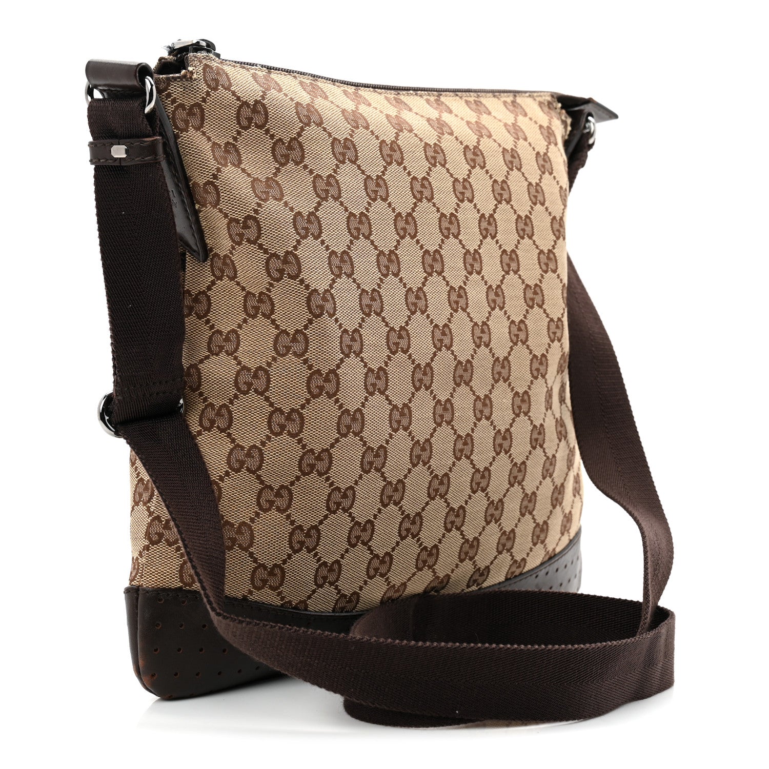 Gucci Monogram Calfskin Perforated Medium Flat Messenger Bag Dark Brown 3 of 13