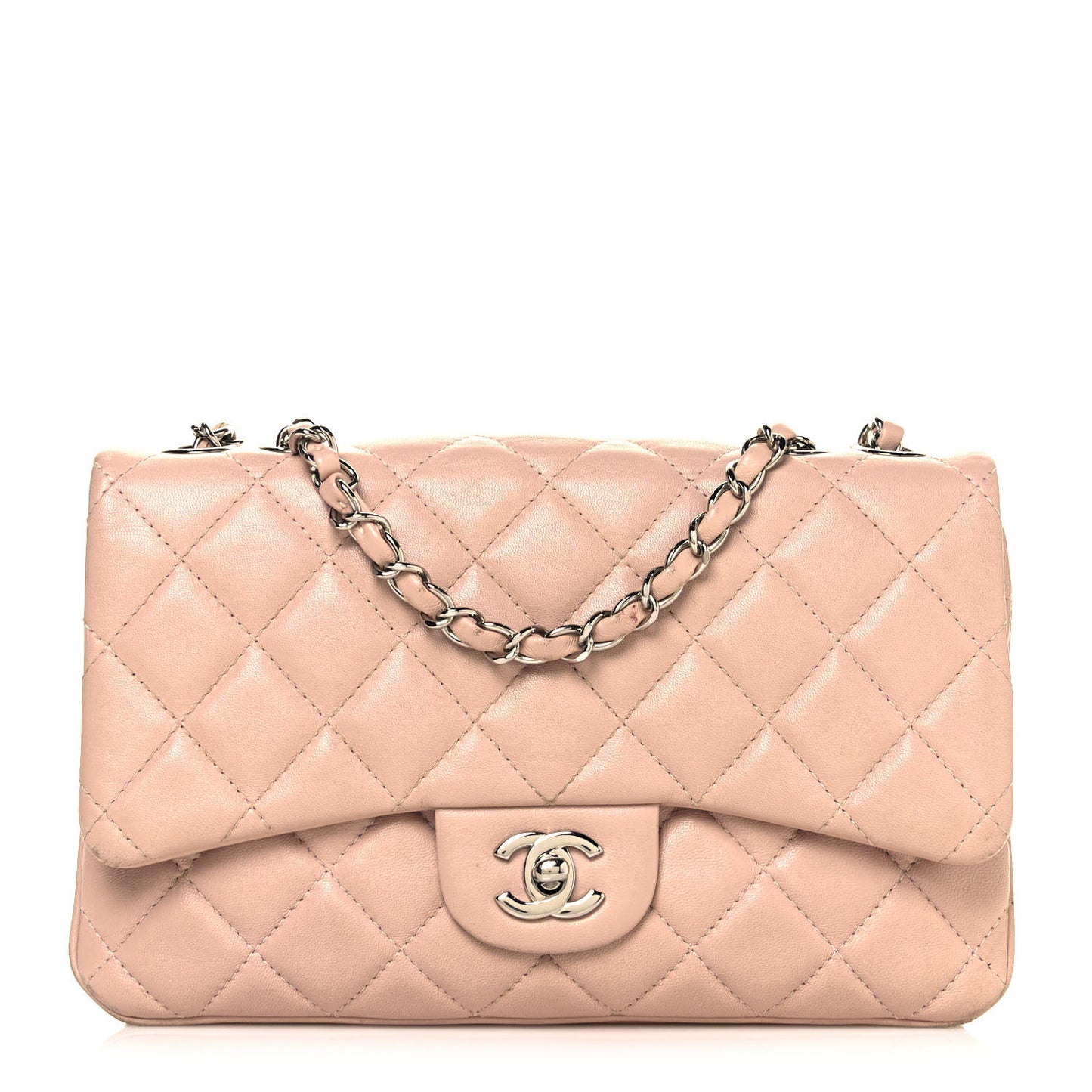 Lambskin Quilted 3 Jumbo Flap Light Pink