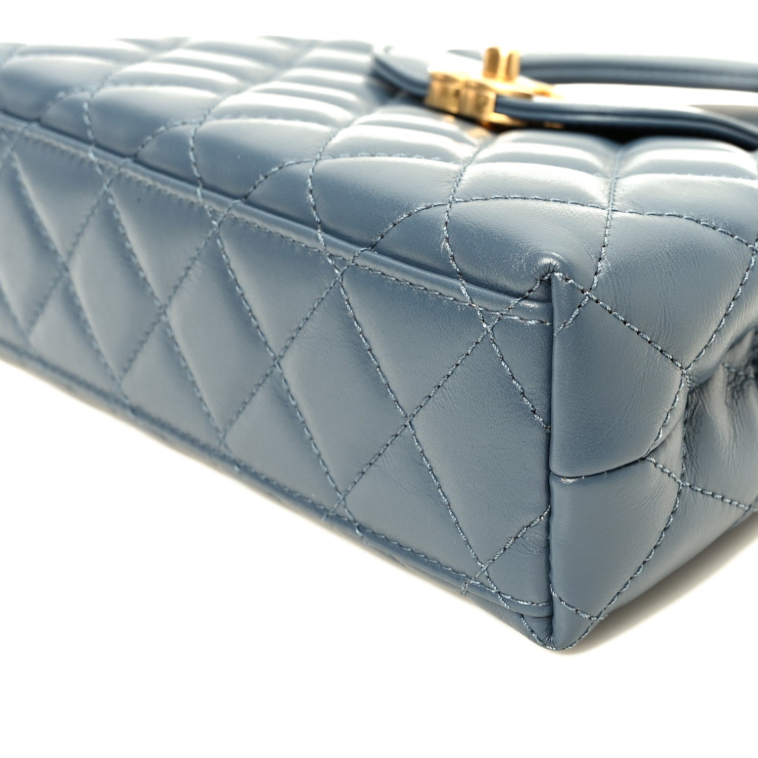 Chanel Shiny Aged Calfskin Quilted Nano Kelly Shopper Dark Blue 9 of 9